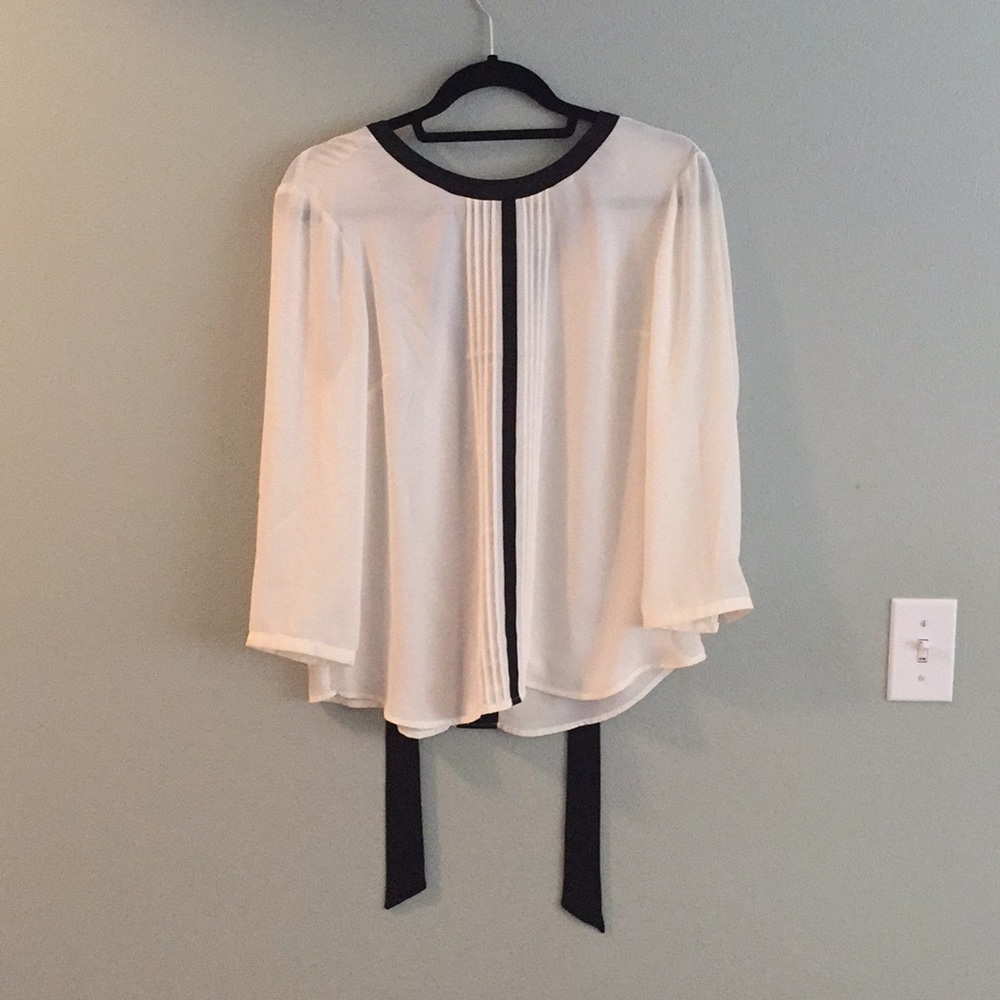 Black and white/cream bow tie blouse